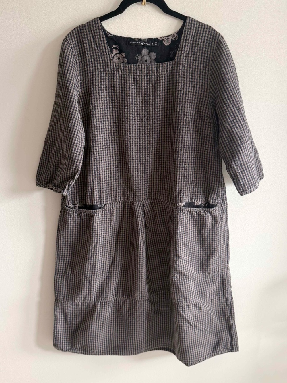 Gudrun Sjödén Cotton Linen Gingham Tunic Dress Women's Medium Lagenlook